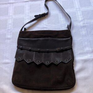Early 2000 French Les copains jeans, made in Italy, boho brown bag: suede